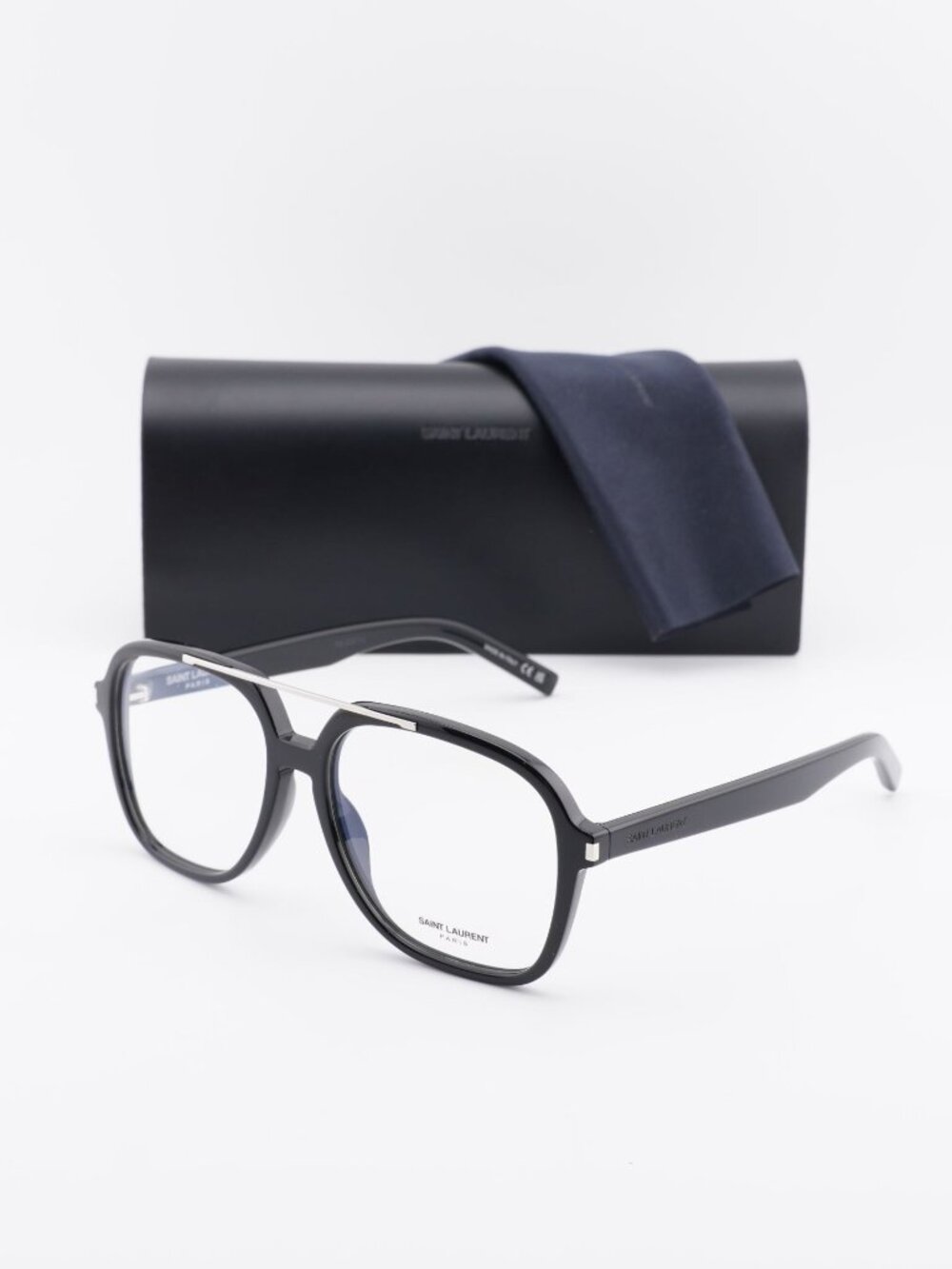Saint Laurent SL545 OPT 001 Eyeglasses Shiny Black 58mm Square Frame